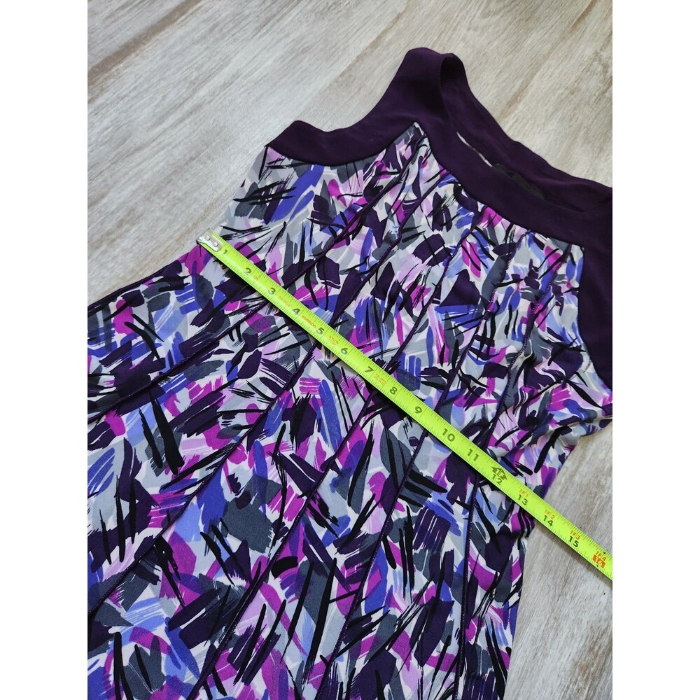 Perceptions Purple Geometric Fit Flare Dress Sleeveless Ribbed Knee Length 4P - Picture 8 of 11